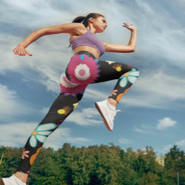 フローラフラワーパワーカラフルブラック レギンス