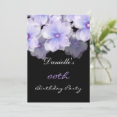 フローラフラワーパープル薄紫ブラック誕生日パーティー 招待状 (スタンド正面)
