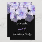 フローラフラワーパープル薄紫ブラック誕生日パーティー 招待状 (正面/裏面)