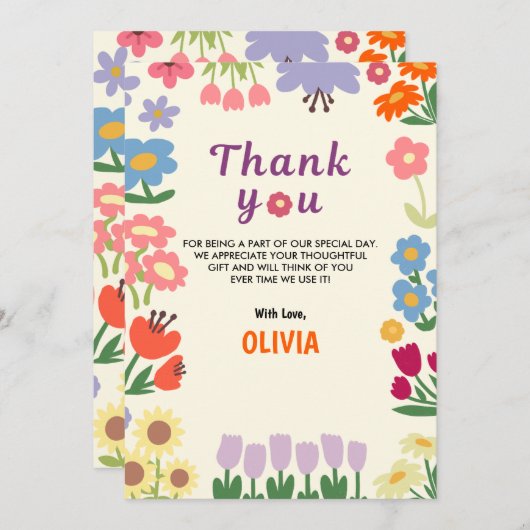 フローラフラワー誕生日5thサンキューフラットカード サンキューカード (正面/裏面)