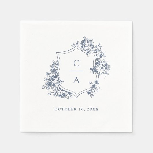 フローラフランスのス結婚クレストダスティブルー スタンダードカクテルナプキン (正面)