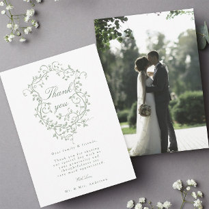 フローラフランスのセージ緑の結婚紋章の写真 サンキューカード