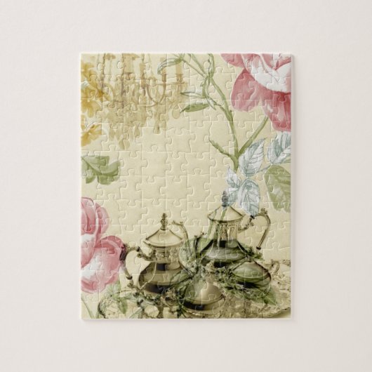 フローラフランスのティーカップティーポットパリティーパーティー ジグソーパズル (縦)