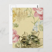 フローラフランスのティーカップティーポットパリティーパーティー ポストカード (正面/裏面)