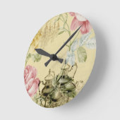 フローラフランスのティーカップティーポットパリティーパーティー ラウンド壁時計 (傾斜)