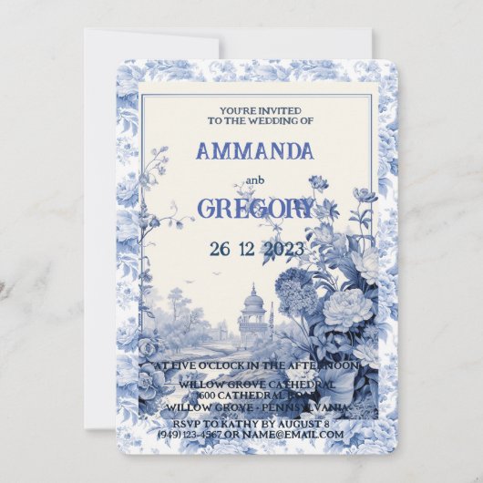 フローラフランスのトイルブルー招待状 招待状 (正面)