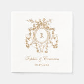 フローラフランスのバラクレストヴィンテージウェディング金ゴールド スタンダードカクテルナプキン (正面)