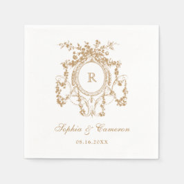 フローラフランスのバラクレストヴィンテージウェディング金ゴールド スタンダードカクテルナプキン
