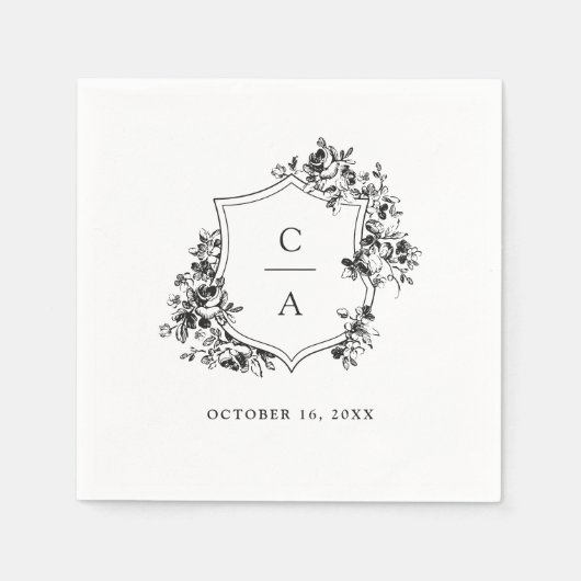 フローラフランスのバラボ結婚タニカルクレスト スタンダードカクテルナプキン (正面)