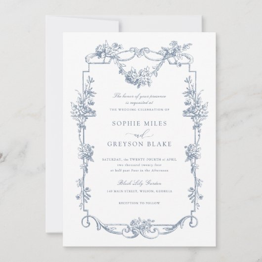 フローラフランスのバラヴィンテージフレ結婚ーム 招待状 (正面)