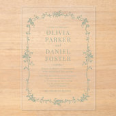 フローラフランスのビクトリアンセージ結婚グリーン アクリル招待状 (正面)