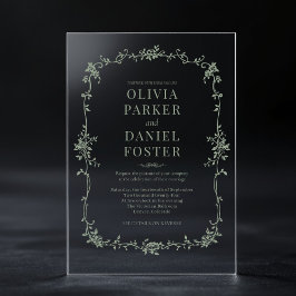 フローラフランスのビクトリアンセージ結婚グリーン アクリル招待状