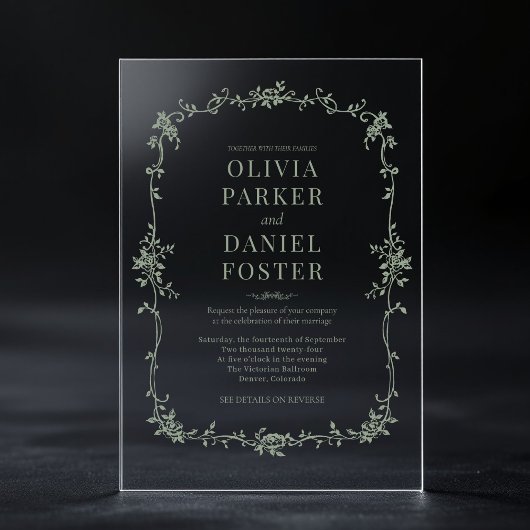 フローラフランスのビクトリアンセージ結婚グリーン アクリル招待状