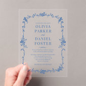 フローラフランスのビクトリアン王室のブルー結婚ズ アクリル招待状 (インサイチュ (ポータブル))