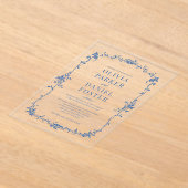 フローラフランスのビクトリアン王室のブルー結婚ズ アクリル招待状 (レイダウン)