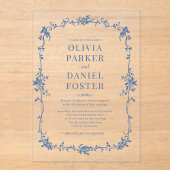 フローラフランスのビクトリアン王室のブルー結婚ズ アクリル招待状 (正面)