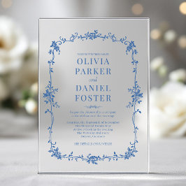 フローラフランスのビクトリアン王室のブルー結婚ズ アクリル招待状