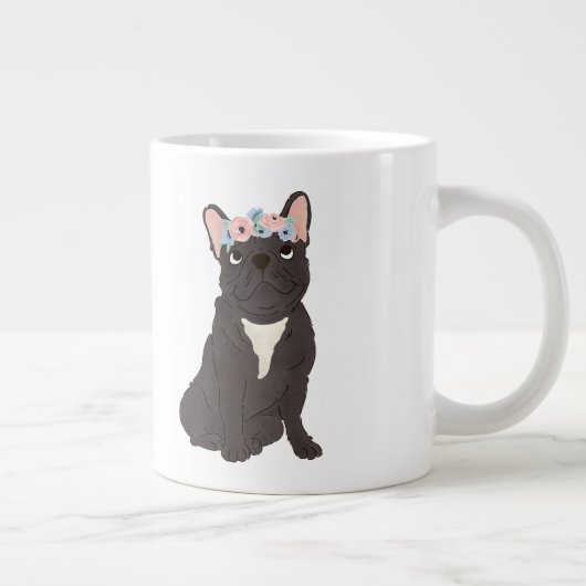 フローラフランスのブルドッグ愛好家ブラックフレンチドッグ ジャンボコーヒーマグカップ (右)