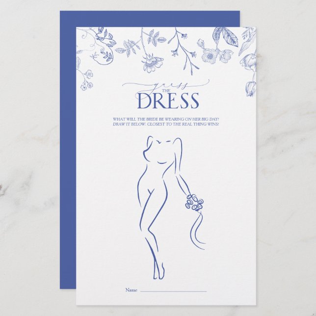 フローラフランスのブルー&ホワイトブライダルシャワーゲーム (正面/裏面)