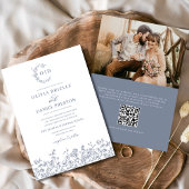 フローラフランスのモノグラム写真ダスティブルー結婚ズ 招待状