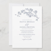 フローラフランスのヴィンテージフォトダスティブルー結婚ズ 招待状 (正面)