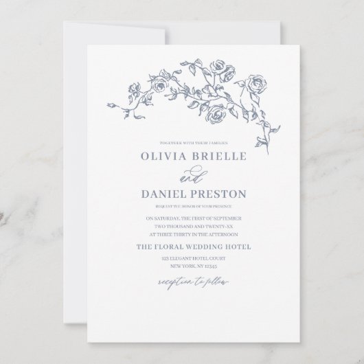 フローラフランスのヴィンテージフォトダスティブルー結婚ズ 招待状 (正面)