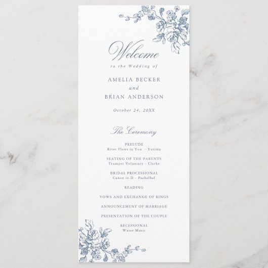 フローラフランスのヴィンテージ結婚式プログラム プログラム (正面)