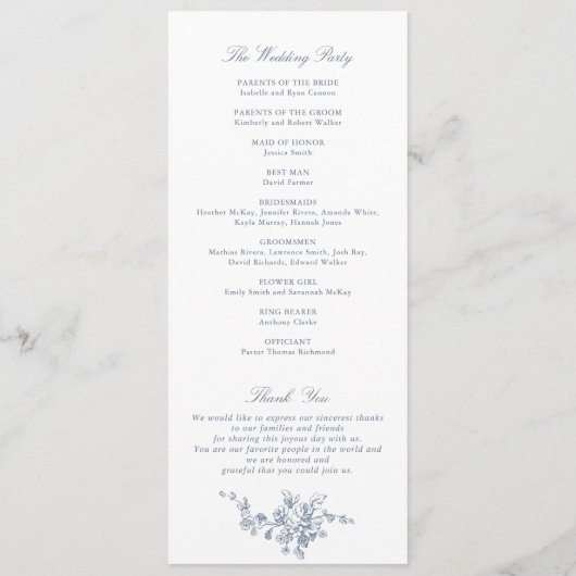 フローラフランスのヴィンテージ結婚式プログラム プログラム (裏面)