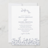 フローラフランスのヴィンテージQRコードほこりっぽいブルー結婚ズ 招待状 (正面)