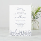フローラフランスのヴィンテージQRコードほこりっぽいブルー結婚ズ 招待状 (スタンド正面)