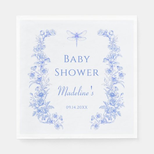 フローラフランスの何か青いトンボの赤ちゃんシャワー スタンダードランチョンナプキン (正面)