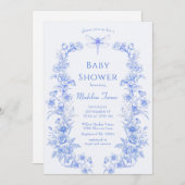 フローラフランスの何か青いトンボの赤ちゃんシャワー 招待状 (正面/裏面)