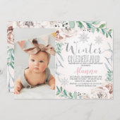 フローラフリージウィンターワンダーランドイスト誕生日  招待状 (正面/裏面)