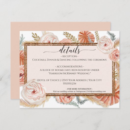 フローラフリージボホデザートパンパ結婚ス詳細 招待状 (正面/裏面)