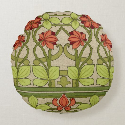 フローラフリーズ縁どインアールヌーボースタイル ラウンドクッション (正面)