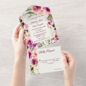 フローラフレエレガントームピンク赤面パープルピーチホワイト オールインワン招待状 (貼ってはがせる)