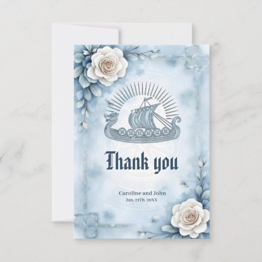 フローラフレームとバラとケルトデザイン。 サンキューカード (正面)