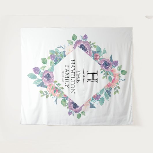 フローラフレームのカスタマイズ可能なファミリテンプレート タペストリー (正面(横))