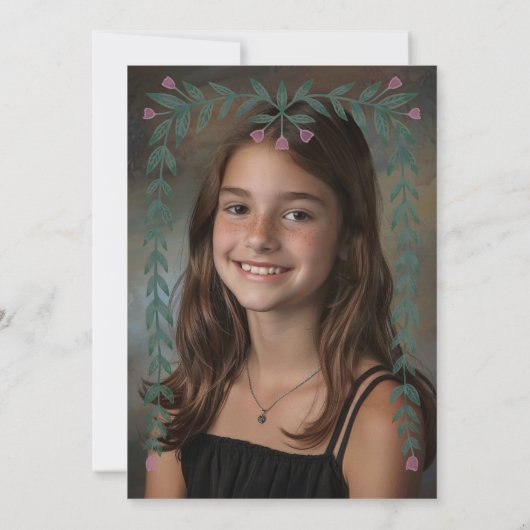 フローラフレームカスタムフォトバルミツワーガール 招待状 (裏面)