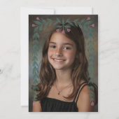 フローラフレームカスタムフォトバルミツワーガール 招待状 (裏面)