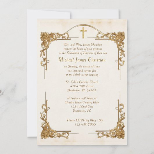 フローラフレームカソリッ賛美クスバプテスマザーイエス 招待状 (裏面)