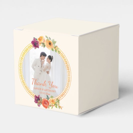 フローラフレームカップル結婚写真ベージュ感謝していユー フェイバーボックス (正面サイド)