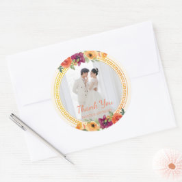 フローラフレームカップル結婚写真ベージュ感謝していユー ラウンドシール