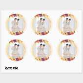 フローラフレームカップル結婚写真ベージュ感謝していユー ラウンドシール (シート)