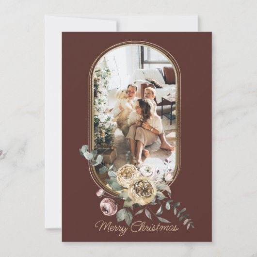 フローラフレームクリスマスホリデー写真パーソナライズされた シーズンカード (正面)