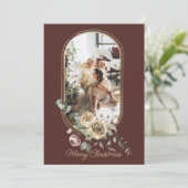 フローラフレームクリスマスホリデー写真パーソナライズされた シーズンカード (スタンド正面)