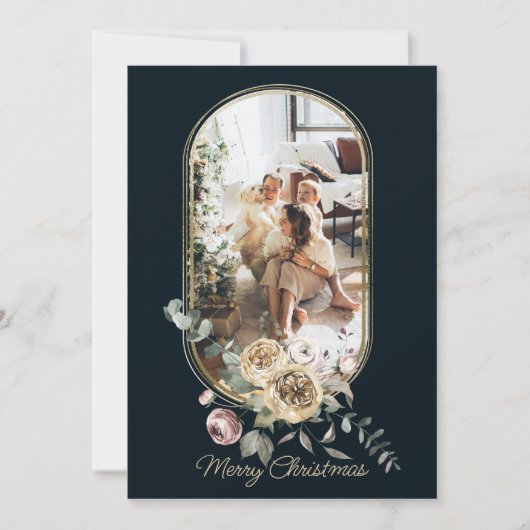 フローラフレームクリスマスホリデー写真パーソナライズされた シーズンカード (正面)