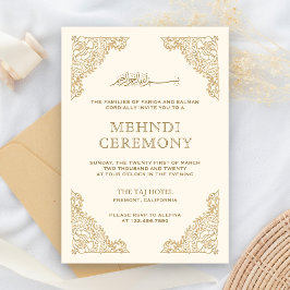 フローラフレームクリームと金ゴールドイスラム教徒メンディ エンクロージャーカード