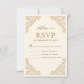 フローラフレームクリームと金ゴールドイスラム結婚教徒 出欠カード (正面)