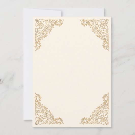 フローラフレームクリームと金ゴールドイスラム結婚教徒 招待状 (裏面)